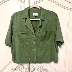 Universal Thread Oversized Cropped Linen Rayon Button-Down Shirt, Size Medium